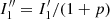 $ I_1^{\prime\prime} = I^\prime_1 / (1+p) $