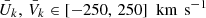 $ \bar{U}_k,\, \bar{V}_k \in [-250,\, 250]~{\text{ km}\,\text{ s}^{-1}} $