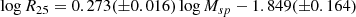 $$ \begin{aligned} \log R_{25} = 0.273(\pm 0.016)\log M_{sp} - 1.849(\pm 0.164) \end{aligned} $$
