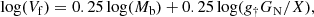 $$ \begin{aligned} \log (V_{\rm f}) = 0.25\log (M_{\rm b}) + 0.25\log (g_\dagger G_{\rm N} /X), \end{aligned} $$