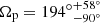 $ \Omega_{\mathrm{p}}=194{^\circ}_{-90^\circ}^{+58^\circ} $