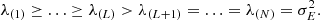 $$ \begin{aligned} \lambda _{(1)} \ge \ldots \ge \lambda _{(L)} > \lambda _{(L+1)} = \ldots = \lambda _{(N)} = \sigma _E^2. \end{aligned} $$