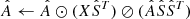 $$ \begin{aligned}&\hat{A} \leftarrow \hat{A} \odot (X \hat{S}^T) \oslash (\hat{A} \hat{S} \hat{S}^T) \end{aligned} $$