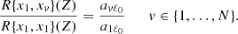 $$ \begin{aligned} \frac{R\{x_1,x_{ v}\}(Z)}{R\{x_1,x_1\}(Z)} = \frac{a_{{ v}\ell _0}}{a_{1\ell _0}} \qquad { v}\in \{1,\ldots ,N\}. \end{aligned} $$