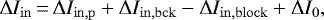 \begin{equation*}\Delta I_{\mathrm{in}}\,{=}\,\Delta I_{\mathrm{in},\mathrm{p}}&#x002B;\Delta I_{\mathrm{in},\mathrm{bck}}-\Delta I_{\mathrm{in},\mathrm{block}} &#x002B; \Delta I_{\mathrm{0}}, \end{equation*}