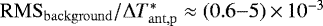 $\mathrm{RMS}_{\mathrm{background}}/\Delta T_{\mathrm{ant},\mathrm{p}}^* \approx (0.6{-}5)\,{\times}\,10^{-3}$