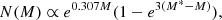 $$ \begin{aligned} N(M) \propto e^{0.307M}(1-e^{3(M^{*}-M)}), \end{aligned} $$