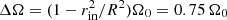 $ \Delta\Omega=(1-r_{\rm in}^2/R^2)\Omega_0=0.75\,\Omega_0 $