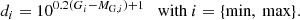 $$ \begin{aligned} d_{i} = 10^{0.2(G_{i} - M_{\mathrm{G} ,i})+1} \quad \text{with} \ {i}=\{\text{min},\text{ max}\} .\end{aligned} $$