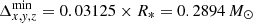 $ \Delta_{x,\mathit{y},z}^{\mathrm{min}}=0.03125\times R_*= 0.2894\,M_\odot $