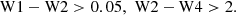 $$ \begin{aligned} \mathrm{W1} -\mathrm{W2} > 0.05, \,\, \mathrm{W2} -\mathrm{W4} > 2. \end{aligned} $$