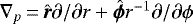 $\nabla_p\,{=}\,\hat{\bm r} \partial / \partial r &#x002B; \hat{\bm\phi} r^{-1} \partial / \partial \phi $
