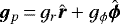 $\bm{g}_{p}\,{=}\,g_r \hat{\bm r} &#x002B;g_{\phi} \hat{\bm\phi}$