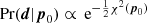 $ {\text{Pr}}(\boldsymbol{d}|\boldsymbol{p}_0) \propto {\,\text{e}^{ - \frac{1}{2} \chi^2(\boldsymbol{p}_0) }} $