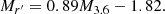 $$ \begin{aligned} M_{r^\prime }=0.89 M_{3.6}-1.82. \end{aligned} $$