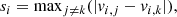 $$ \begin{aligned} s_i=\mathrm{max}_{j \ne k}(|v_{i,j}-v_{i,k}|), \end{aligned} $$