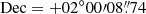 $ \mathrm{Dec}=+02{^{\circ}}00{\prime}08{{\overset{\prime\prime}{.}}}74 $