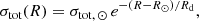 $$ \begin{aligned} \sigma _{\rm tot}(R)= \sigma _{\rm tot,\,\odot } \, e^{-(R-R_{\odot })/R_{\rm d}}, \end{aligned} $$