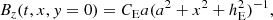 $$ \begin{aligned}&B_z(t,x,y=0)=C_{\rm E}a(a^2+x^2+h_{\rm E}^2)^{-1},\end{aligned} $$