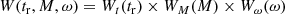 $$ \begin{aligned} W(t_{\rm r}, M, \omega ) = W_t(t_{\rm r}) \times W_M(M) \times W_\omega (\omega ) \end{aligned} $$