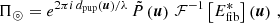 $$ \begin{aligned} \Pi _\circledcirc = e^{2\pi i \, d_{\mathrm{pup} }\left(\boldsymbol{u}\right)/\lambda }\, \tilde{P}\left(\boldsymbol{u}\right)\, \mathcal{F} ^{-1}\left[{E}_{\mathrm{fib} }^*\right]\left(\boldsymbol{u}\right)\,, \end{aligned} $$