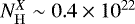 $N_{\mathrm{H}}^X\sim 0.4 \times 10^{22}$