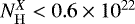 $N_{\mathrm{H}}^X < 0.6\times 10^{22}$