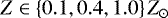 $Z \in \left \{ 0.1, 0.4, 1.0 \right \} Z_{\odot}$