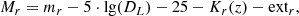 $$ \begin{aligned}&M_{r}=m_{r}-5\cdot \lg (D_{L})-25-K_{r}(z)-\mathrm{ext}_{r}, \end{aligned} $$