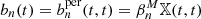 $ b_n(t) = b^{{\rm per}}_n(t,t) = \beta^{M}_n \mathbb{X}(t,t) $