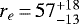 $r_e\,{=}\,57^{&#x002B;18}_{-13}$