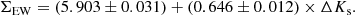 $$ \begin{aligned} \Sigma _\mathrm{EW} = (5.903\pm 0.031) + (0.646\pm 0.012) \times \Delta K_\mathrm{s} . \end{aligned} $$