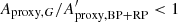 $ {{A_{\mathrm{proxy},G}}}/{{A^{\prime}_\mathrm{proxy,BP+RP}}} < 1 $