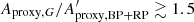 $ {{A_{\mathrm{proxy},G}}} / {{A^{\prime}_\mathrm{proxy,BP+RP}}}\gtrsim 1.5 $