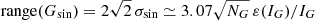 $ {\rm{range}}({G_{{\rm{sin}}}}) = 2\sqrt 2 {\mkern 1mu} {\sigma _{\sin }} \simeq 3.07\sqrt {{N_G}} \varepsilon ({I_G})/{I_G} $