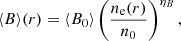$$ \begin{aligned} \langle B \rangle (r) = \langle B_0 \rangle \left(\frac{n_{\rm e}(r)}{n_{0}}\right)^{\eta _{B}}, \end{aligned} $$