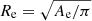 $ R_{\mathrm{e}} = \sqrt{ {A}_{\mathrm{e}} / \pi } $