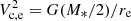 $ V_{\rm c,e}^2=G(M_*/2)/r_{\rm e} $