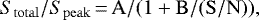 \begin{equation*} S_{\rm{total}}/S_{\rm{peak}}\,{=}\,\rm{A} / (1&#x002B; \rm{B} /({S/N})),\end{equation*}