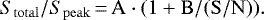 \begin{equation*} S_{\rm{total}}/S_{\rm{peak}}\,{=}\,\rm{A} \cdot (1&#x002B; \rm{B} /({S/N})).\end{equation*}