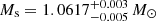 $ {M_{\mathrm{s}}=1.0617_{-0.005}^{+0.003}}\,M_\odot $