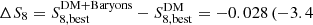 $ \Delta S_8 = S_{\mathrm{8,best}}^{\mathrm{DM+Baryons}} - S_{\mathrm{8,best}}^{\mathrm{DM}}=-0.028\,(-3.4 $