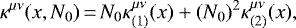 \begin{equation*} \kappa^{\mu\nu}(x,N_0)\,{=}\,N_0\kappa^{\mu\nu}_{(1)}(x)&#x002B;(N_0)^2\kappa^{\mu\nu}_{(2)}(x)\text{,} \end{equation*}