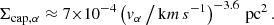 $$ \begin{aligned} \Sigma _{\mathrm{cap} ,\alpha } \approx 7{\times }10^{-4} \left( { v}_\alpha \,\big /\, \mathrm km\,s ^{-1}\right)^{-3.6}\,\mathrm{pc} ^2 \,. \end{aligned} $$