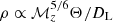 $ {\rho \propto \mathcal{M}_z^{5/6} \Theta/D_{\rm L}} $