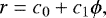 \begin{eqnarray*}r = c_0 &#x002B; c_1 \phi, \end{eqnarray*}