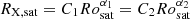 $ R_\mathrm{X,sat} = C_1 Ro_\mathrm{sat}^{\alpha_1} = C_2 Ro_\mathrm{sat}^{\alpha_2} $