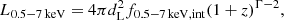 $$ \begin{aligned} L_{0.5{-}7\,\mathrm{keV} } = 4\pi d_{\rm L}^{2}f_{0.5{-}7\,\mathrm{keV,int} }(1+z)^{\Gamma -2}, \end{aligned} $$