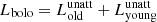 $ L_{\mathrm{bolo}} = L^{\mathrm{unatt}}_{\mathrm{old}} + L^{\mathrm{unatt}}_{\mathrm{young}} $