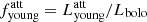 $ f^{\mathrm{att}}_{\mathrm{young}} = L^{\mathrm{att}}_{\mathrm{young}}/L_{\mathrm{bolo}} $